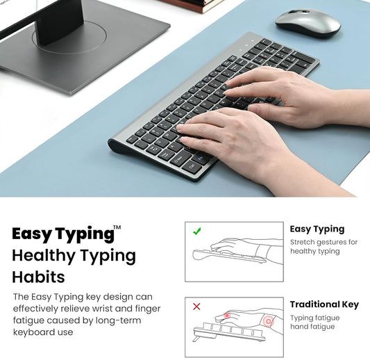 Easytyping KF10 Wireless Keyboard and Mouse Combo, [Silent Scissor Switch Keys][Labor-Saving Keys]Ultra Slim Wireless Computer Keyboard and Mouse, Easy Setup for Pc/Laptop/Mac/Windows - Grey