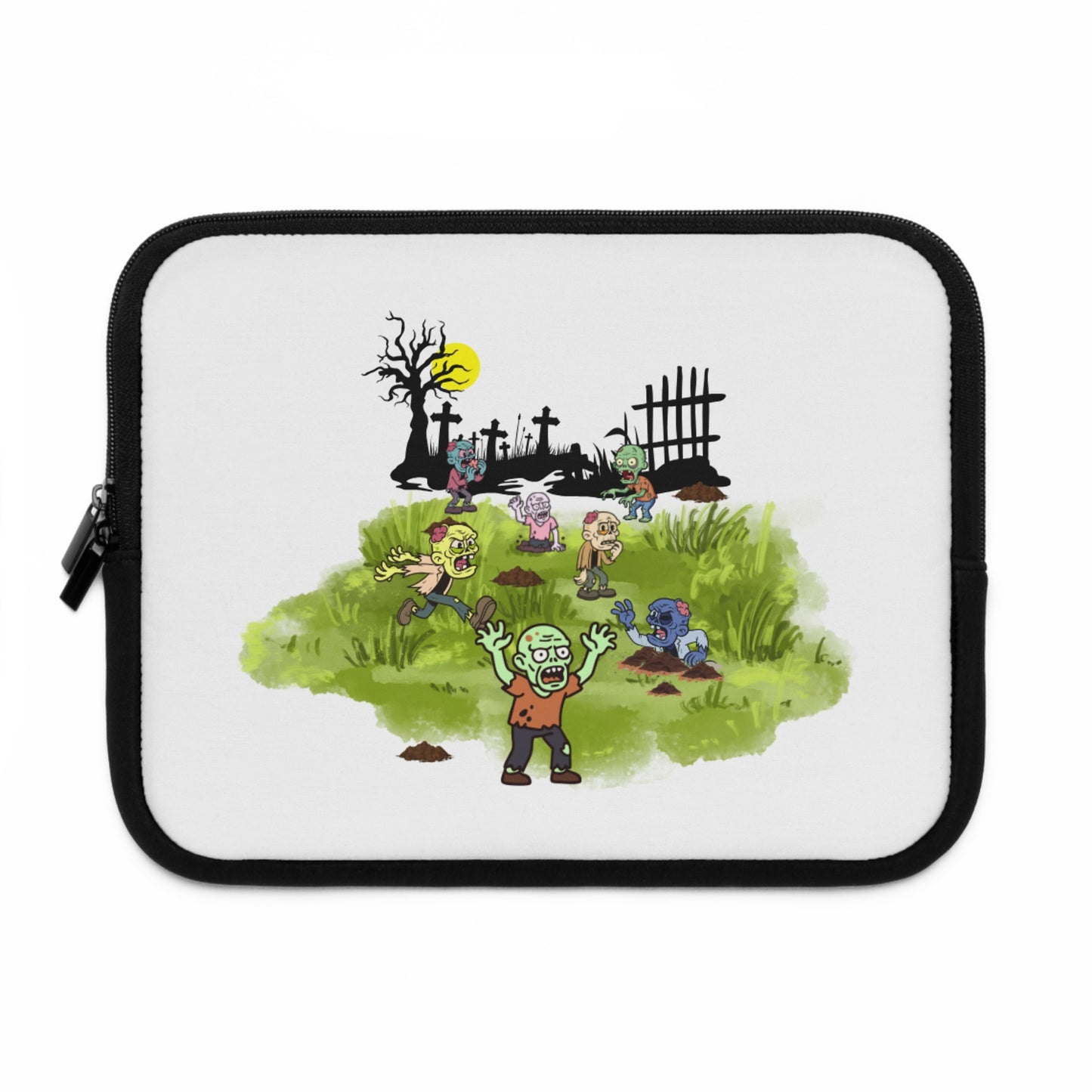 Zombie Cartoon Laptop Sleeve — Cute Spooky Graveyard Design