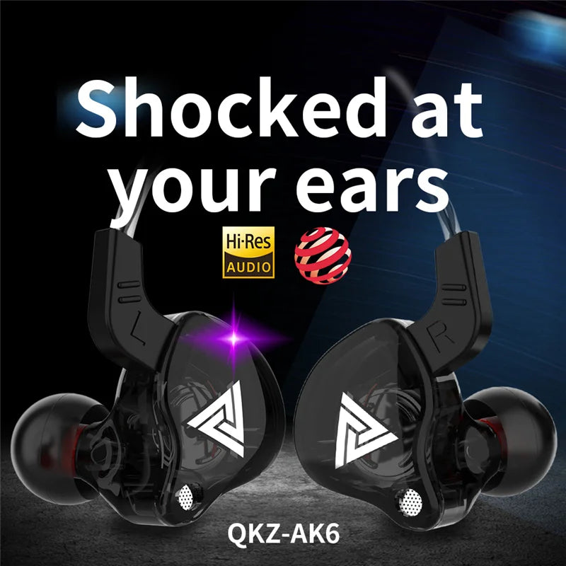 Original QKZ AK6 Copper Driver Hifi Wired Earphone 3.5MM Race Sport Headphone Bass Stereo Headset Music Earbuds in Ear with Mic