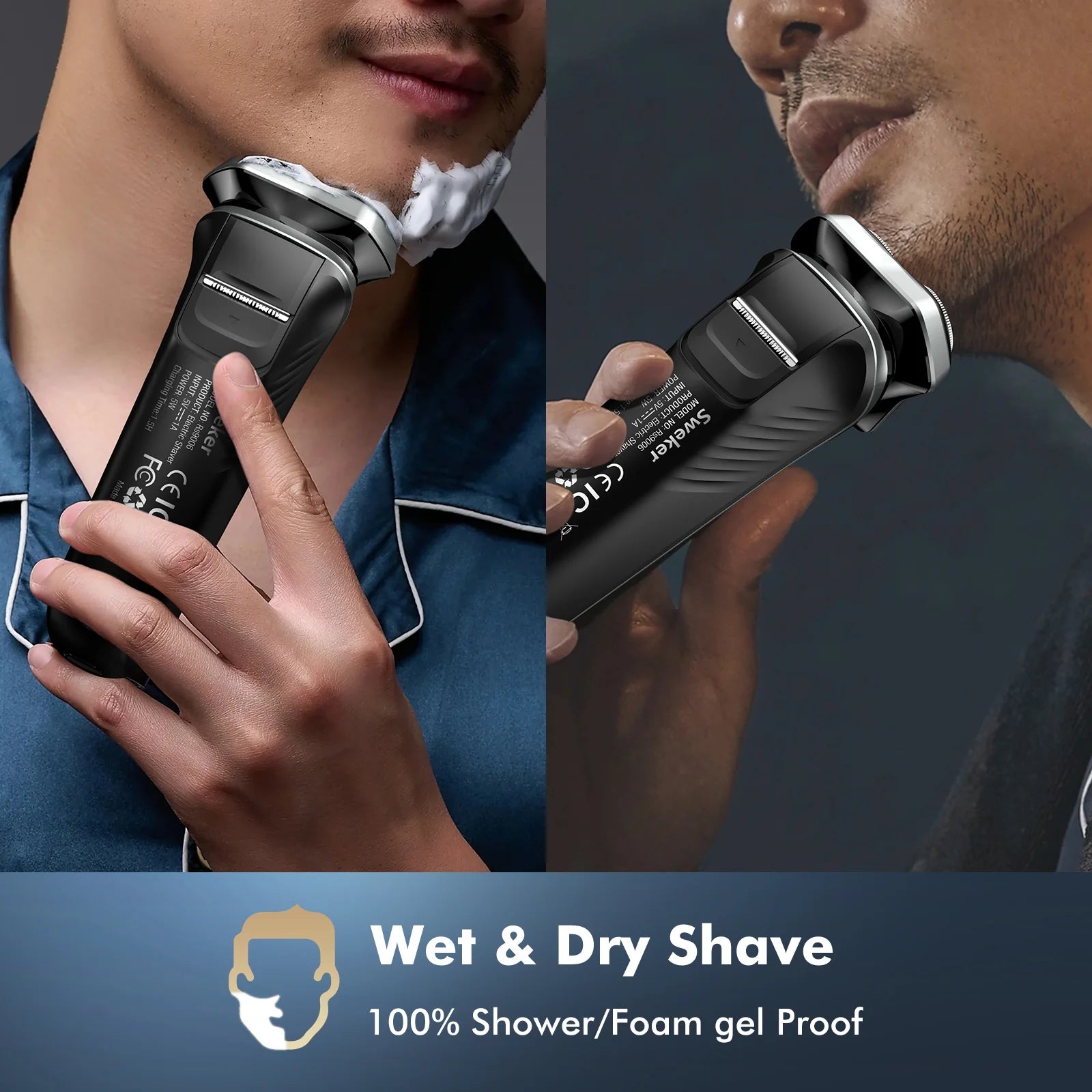 Electric Razor for Men, Rechargeable Electric Shaver with Pop-Up Trimmer for Sideburns Trimmer, Wet Dry Cordless Electric Shaver, Travel Lock, IPX6 Waterproof