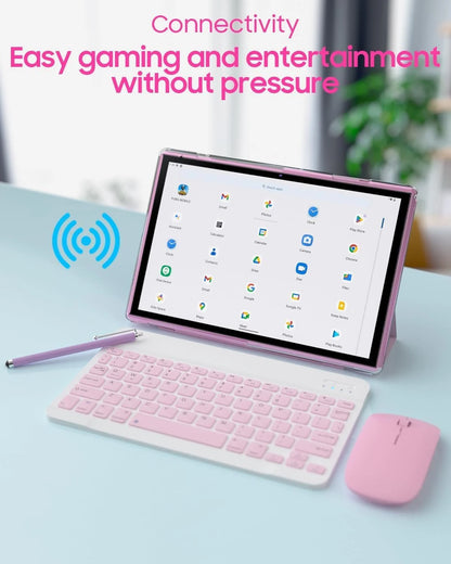 Tablet 2 in 1 Tablet with Keyboard Case Mouse Stylus Pen, 10 Inch Tablet Android 14 Tablets PC, 10.1" HD Tab 6000Mah Battery 32GB+1024GB Expandable 2MP+8MP Dual Camera Tableta Computer Pink