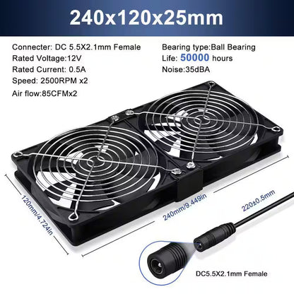 Big Airflow 2 X 120 Mm 240 Mm Computer Fan with AC Plug Cabinet Fan 110-Volt 240-Volt AC Power Supply