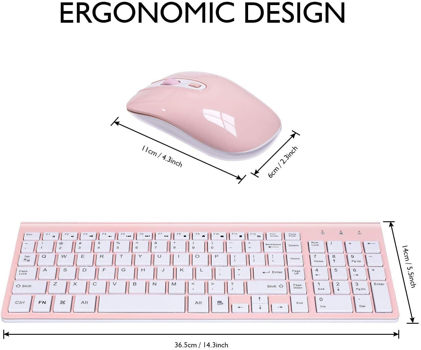 Wireless Keyboard and Mouse Combo, Compact Full Size Wireless Keyboard and Mouse Set 2.4G Ultra-Thin Sleek Design for Windows, Computer, Desktop, PC, Notebook, Laptop - Pink