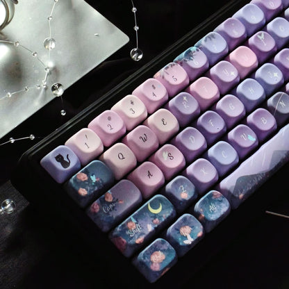 Midsummer Night Keycap Cherry MOA Profile PBT Thermal Sublimation Dreamy Purple Keycaps Aesthetic Butterfly Flower Keyboard Caps
