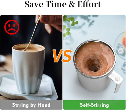 Self Stirring Coffee Mug 12.2 Oz, Electric Mixing Cup with Magnetic Stirrer & Anti-Sedimentation, Rechargeable Travel Mug for Coffee, Milk, Hot Cocoa (White)