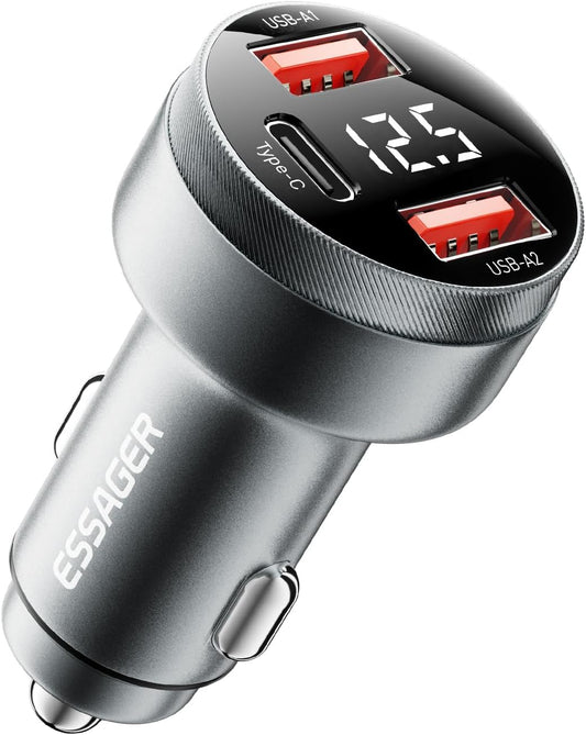 Car Charger 80W Super Fast Charging with USB PD/PPS/QC 3.0(Voltmeter&Led Lights) Universal Quick Charge for 12-24V Car Cigarette Lighter Plug,Compatible with Iphone 15 14 13 12,S22 S21 S20