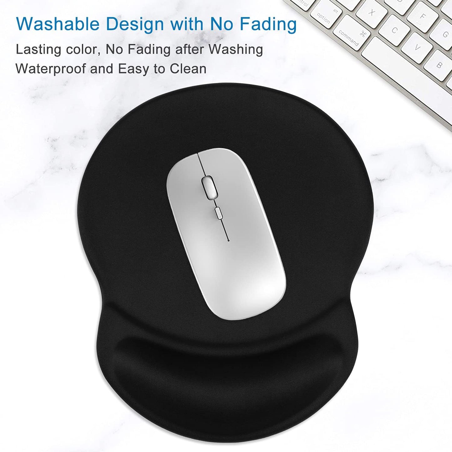 Ergonomic Mouse Pad with Gel Wrist Rest Support Gaming Small Wrist Rest Smooth Surface Non-Slip PU Base Comfortable Office Supplies Pain Relief, 8.7 X 7.2 Inches, Black