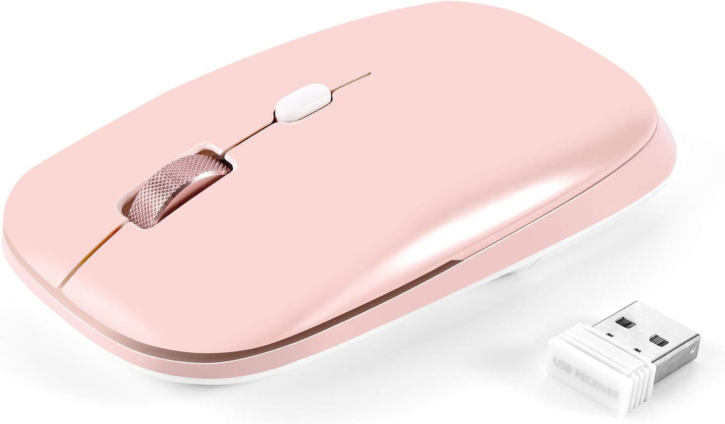 Wireless Flat Mouse, 2.4G Optical Mouse for Laptop, PC, Chromebook, Notebook, Especially Designed for Computer Bags (Pink)
