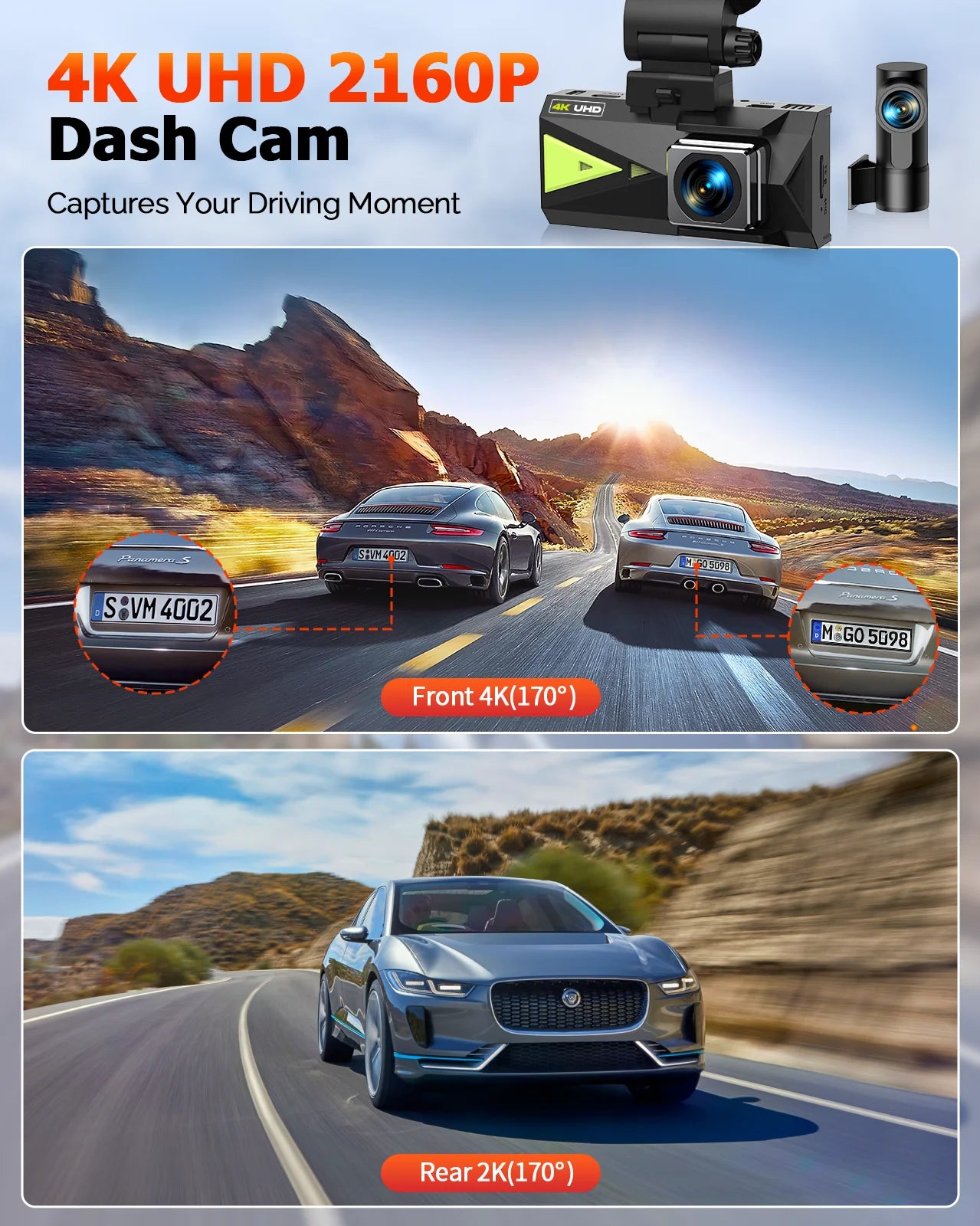 Dash Cam Front and Rear, Dual Car Camera 5Ghz Wifi with GPS, Dash Camera for Cars with 128G SD Card, G-Sensor, APP, Night Vision
