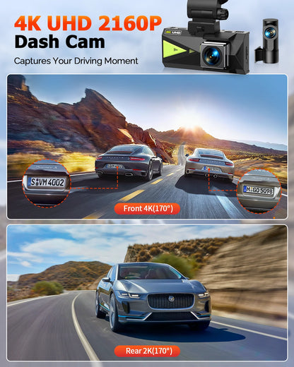 Dash Cam Front and Rear, Dual Car Camera 5Ghz Wifi with GPS, Dash Camera for Cars with 128G SD Card, G-Sensor, APP, Night Vision