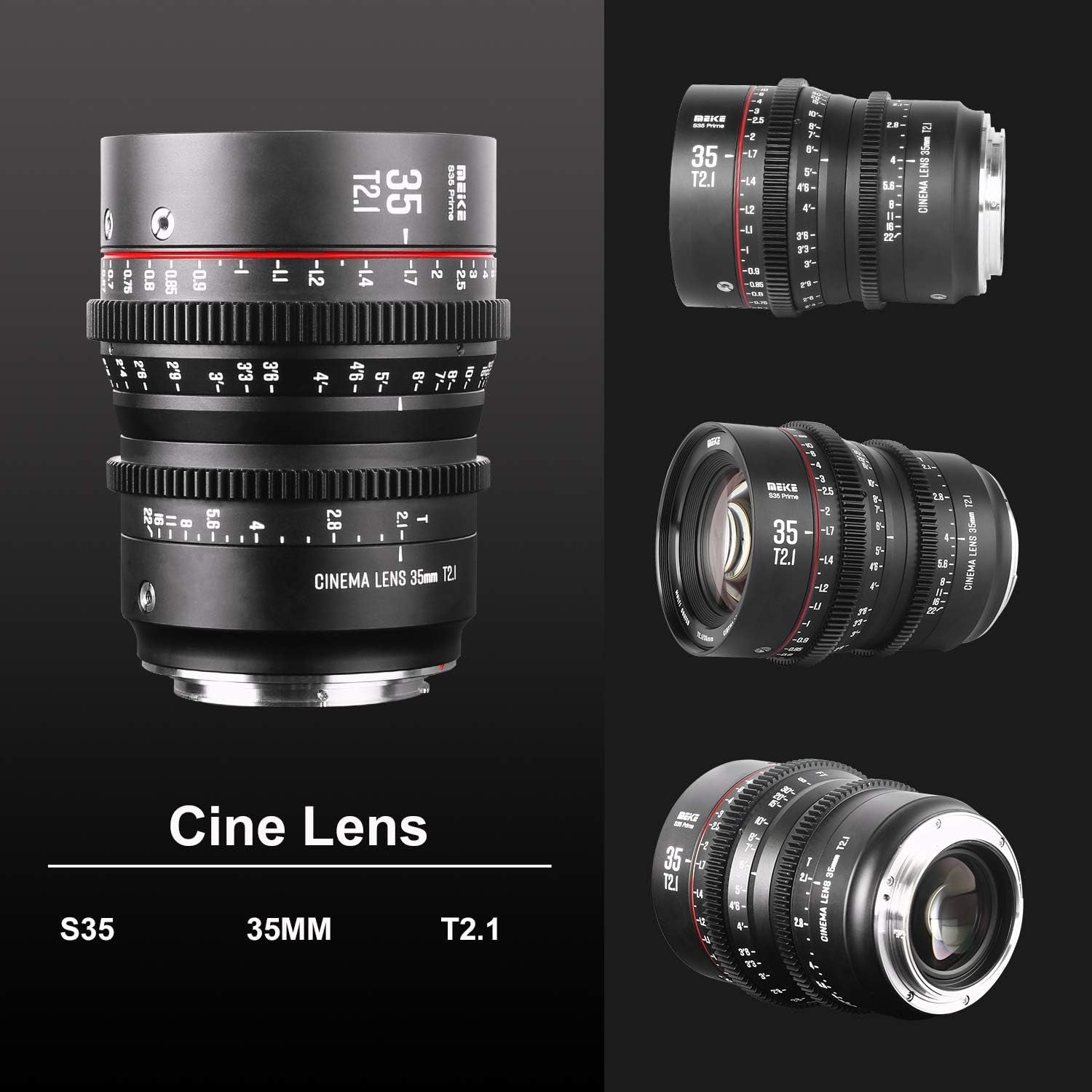 35Mm T2.1 S35 Manual Focus Wide Angle Prime Cinema Lens for Canon EF Mount and EOS C100, C200, C300 Mark III, Zcam E2-S6 6K