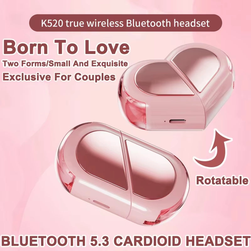 K520 Wireless Earphones Stereo Earbuds with Rotatable Heart-Shaped Low Latency Charger Suitable for Mobile Phones and Tablets