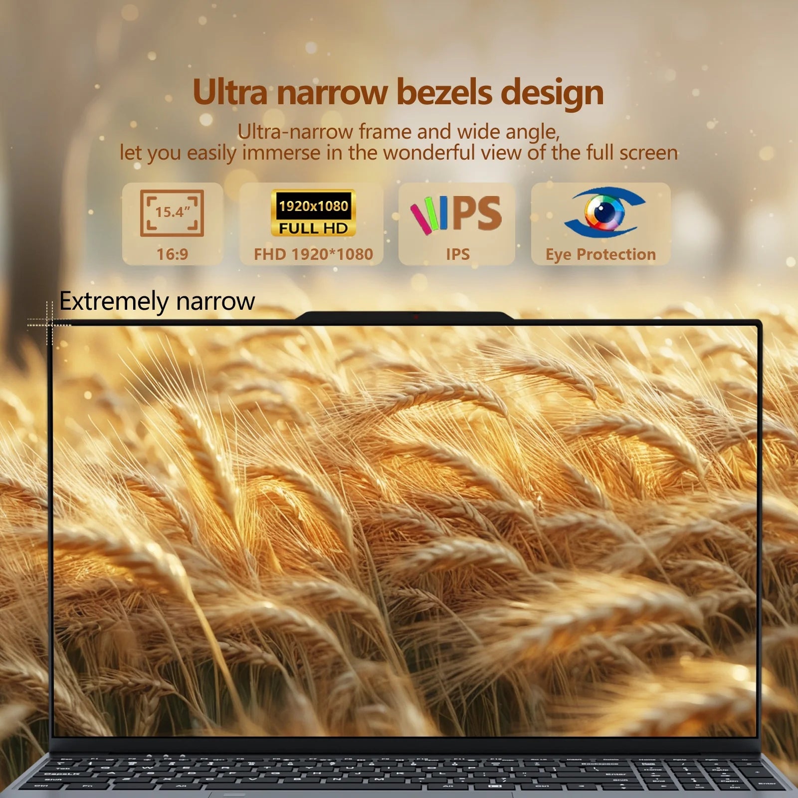 Narrow Bezel 15.4 Inch Laptop Computer with N150 Processor(Up to 3.6Ghz) 16GB RAM 512GB SSD FHD Premium Laptop,Wifi 5,BT 4.2,Fingerprint Unlocking,Backlit Keyboard, Windows 11 Pro