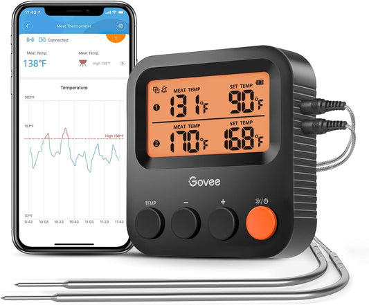 Bluetooth Meat Thermometer, 230Ft Range Wireless Grill Thermometer Remote Monitor with Temperature Probe Digital Grilling Thermometer with Smart Alerts for Smoker Cooking BBQ Kitchen Oven
