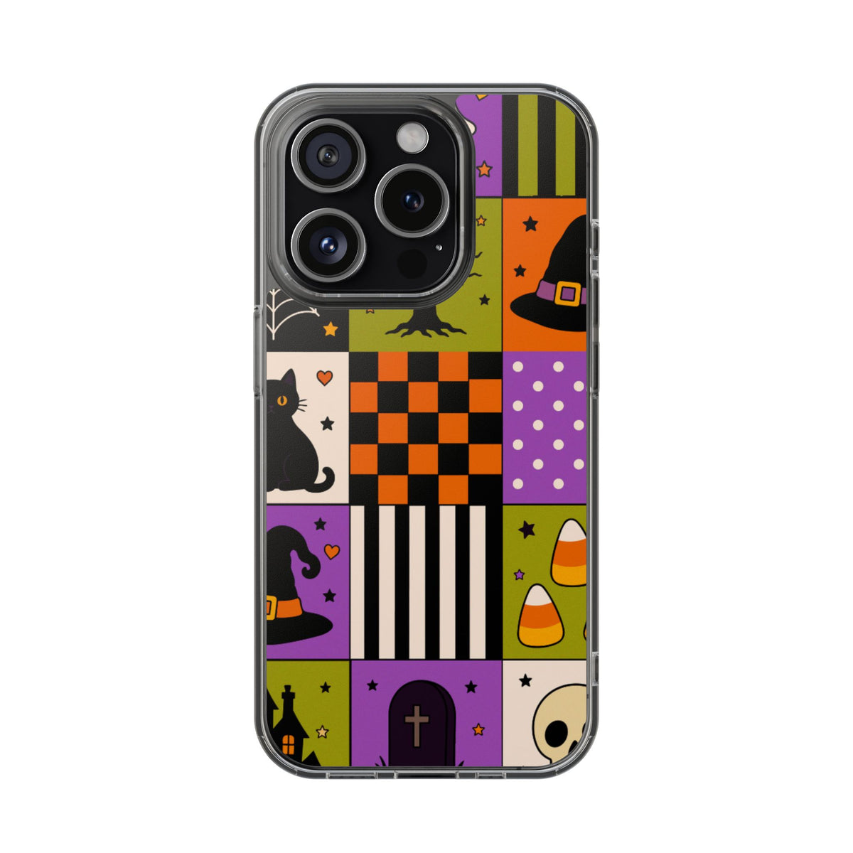 Clear Magnetic Phone Case – Spooky Patchwork