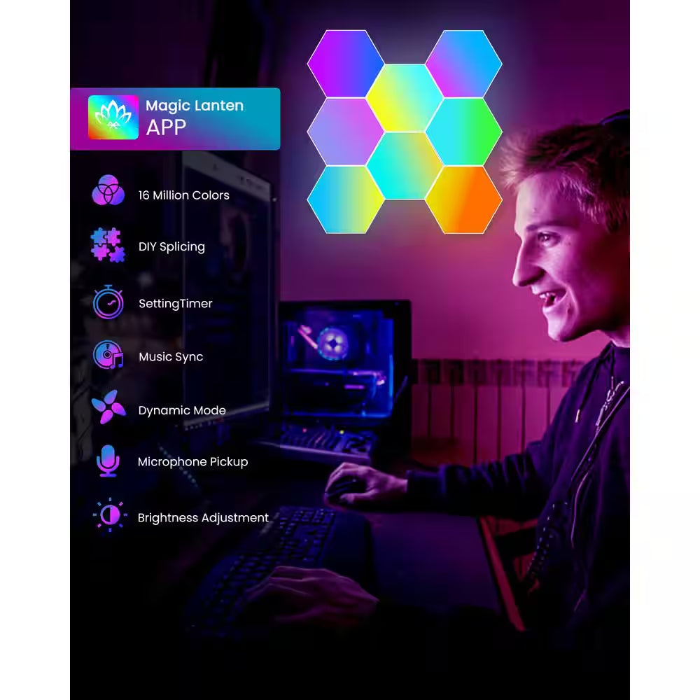 8 Pack Led Lights Wall Panels, RGB Gaming Lights with APP Smart Modular Panel