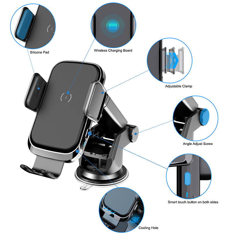 Wireless Charging Car Phone Mount – Dashboard Suction Holder