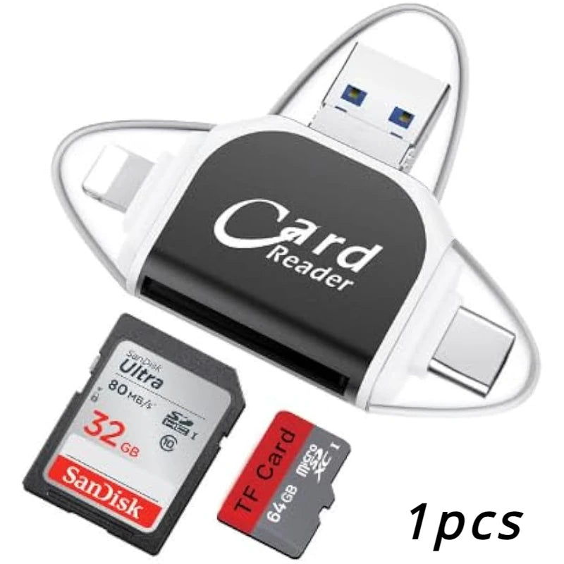 Multi-Port 4 In1 Universal SD TF Card Reader,4-In-1 Type C Camera Adapter Compatible with Iphone, Macbook Pro More USB C Devices