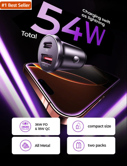 LISEN 54W Car Phone Charger USB C, Cigarette Lighter Adapter, Car Accessories Fo
