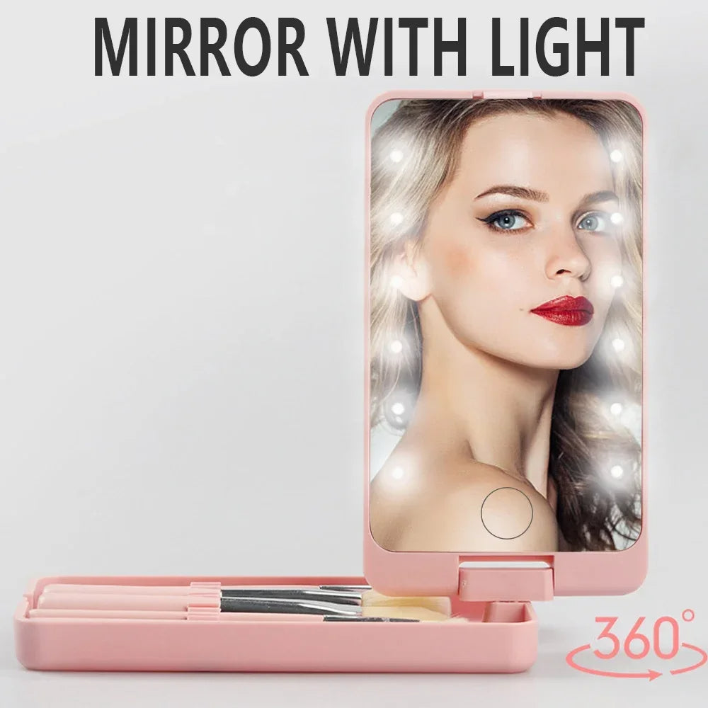 LED Cosmetic Mirror Box – Touch Light & Brush Storage for Travel