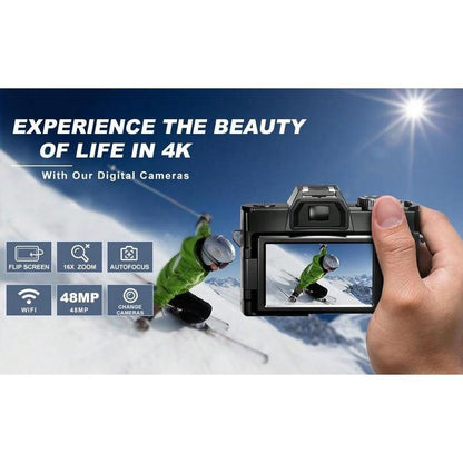 4K Digital Cameras for Photography,48Mp/60Fps Video Camera for Vlogging, Wifi & App Control Vlogging Camera , Small Camera with 32GB TF Card.Wide-Angle & Macro Lens