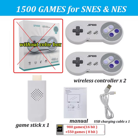 SF900 Retro Game Console HD Video Game Stick with 1500 Games for SNES Wireless Controller 16 Bit Consolas De Videojuegos