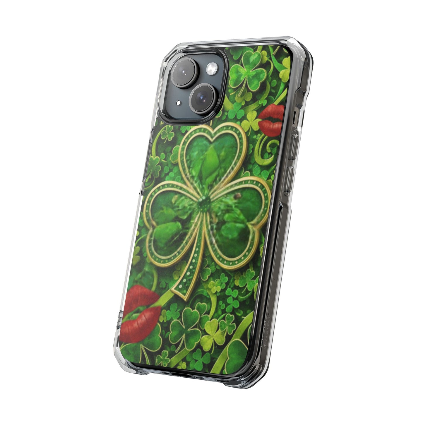 Clear Magnetic Phone Case – Shamrock Kiss St. Patrick’s Day Print