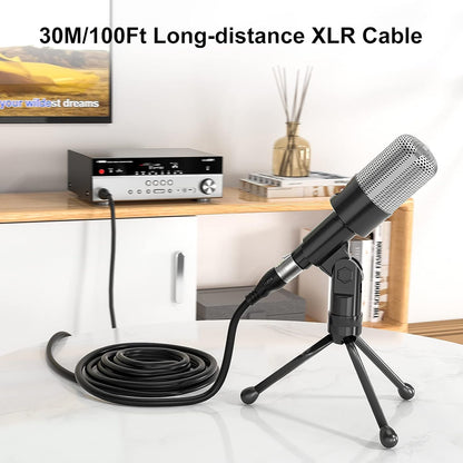 100Ft XLR Microphone Cables 2 Packs - Premium Balanced Mic Speaker Cable with 3 Pins XLR Male to Female 100 Feet, Black