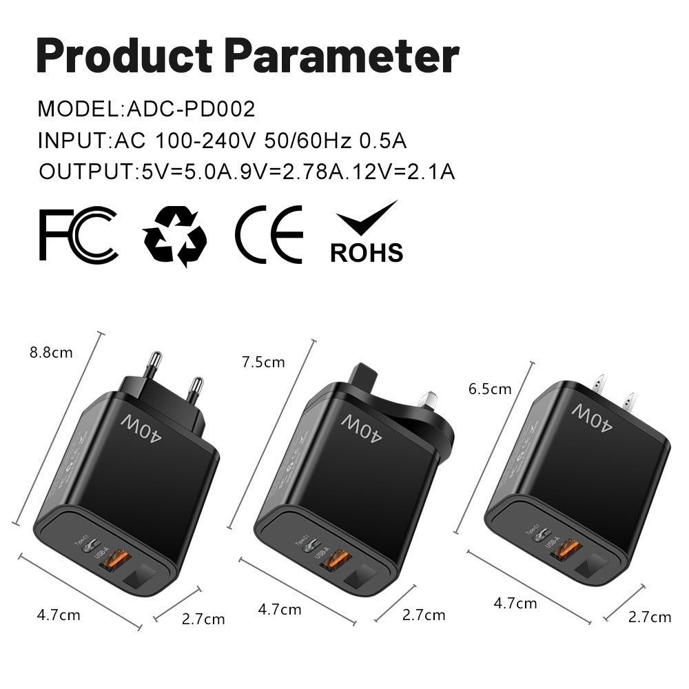 USB Wall Charger – 40W Fast Charging