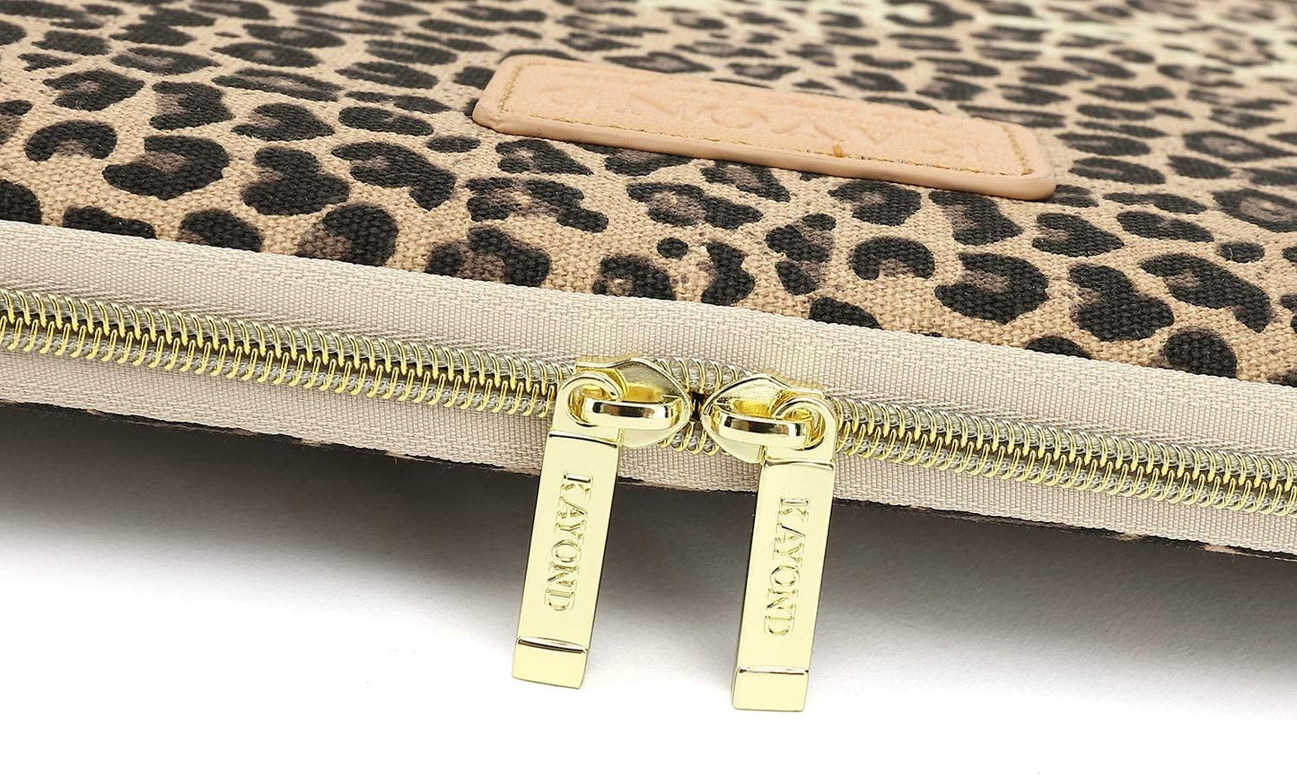 KY-03 Canvas Fabric 15.6 Inch Laptops Sleeve - Brown Leopard Print
