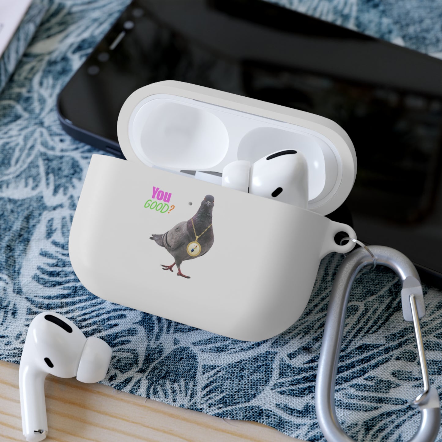 Wireless Earbud Case Cover – Pigeon Design Slim Drop Protection with Carabiner Clip