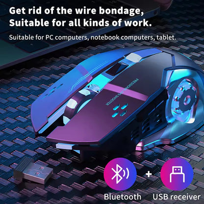 Rechargeable Bluetooth Wireless Mouse with 2.4G USB for Laptop Macbook PC Computer Backlight Gaming Mouse for Ipad Tablet Phone