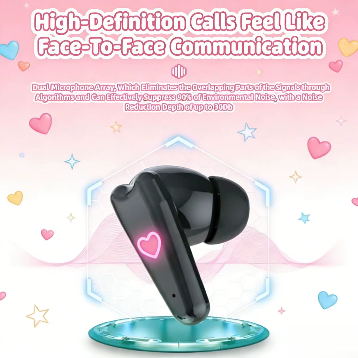 Cute Heart-Shaped TWS Bluetooth Earbuds Digital Display Wireless Stereo Sound Earphones for Couple Girls Birthday Holiday Gifts
