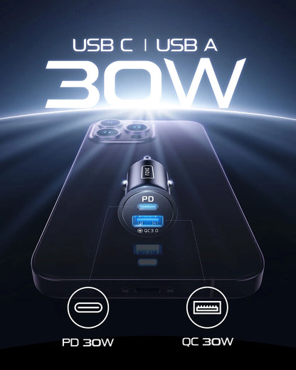USB C Car Charger Adapter, 60W Total Cigarette Lighter USB Charger for Iphone Samsung, Black
