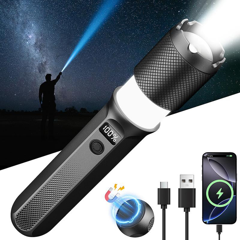 FUDUOO Flashlight LED, 2000LM, Rechargeable, Zoomable, LED Digital Display, Magnetic and Output Port, 7 Lighting Modes, Ultra-Powerful LED Flashlight for Camping/Hiking/Emergency