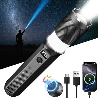 FUDUOO Flashlight LED, 2000LM, Rechargeable, Zoomable, LED Digital Display, Magnetic and Output Port, 7 Lighting Modes, Ultra-Powerful LED Flashlight for Camping/Hiking/Emergency