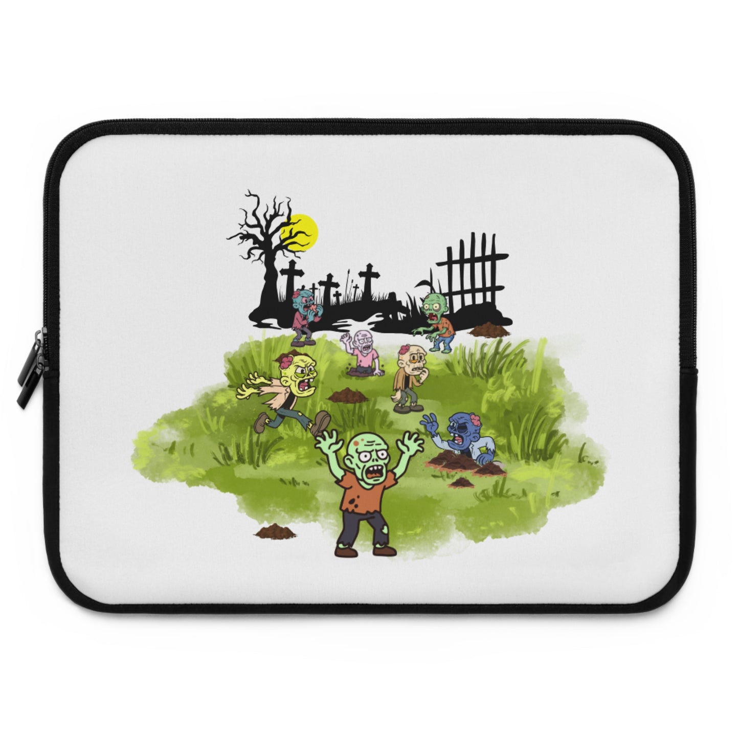 Zombie Cartoon Laptop Sleeve — Cute Spooky Graveyard Design