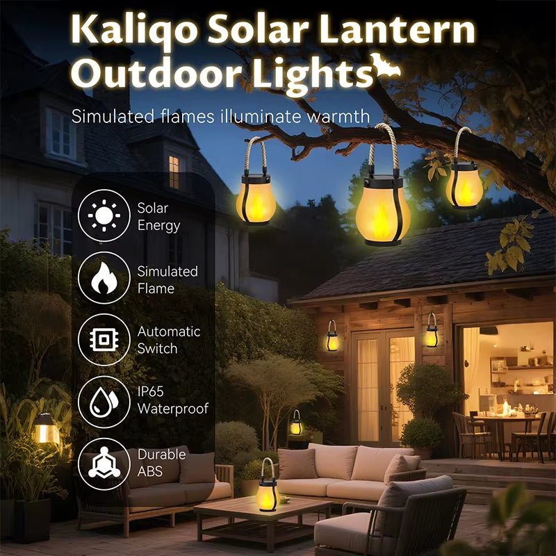Solar Lantern Outdoor Lights Waterproof Dancing Flame Solar Lantern Hemp Rope Hanging Flame Lanterns for Garden Yard Decorations