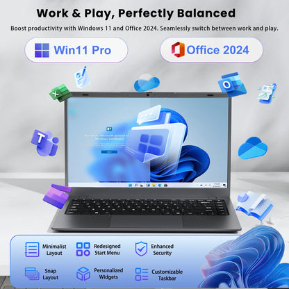 14 Inch Windows 11 Laptops New Intel Celeron N4020 up to 2.6Ghz 8GB RAM 256GB ROM Netbook Laptop Computer for Beginner, Student, Business