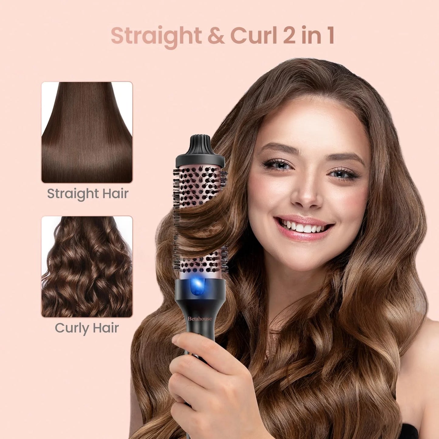 Curling Iron Brush for Blowout Look, 9 Heat Temps Hot Ionic Curling Iron 1 1/2 Inch Dual Voltage for Traveling
