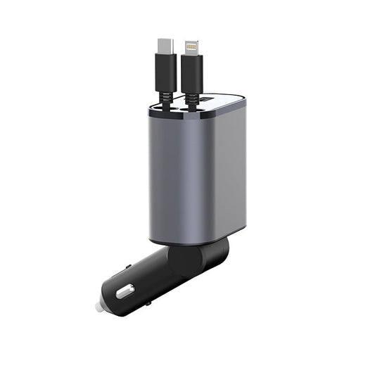 Retractable Car Charger with Voltage Display – Fast Multi-Device Charging