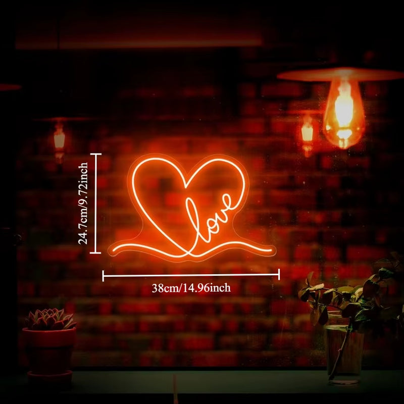 Love Heart Neon Signl Handmade LED Neon Light Advertising for Bedroom Pub Home Beer Bar Birthday Party Wall Decor Dimmable USB