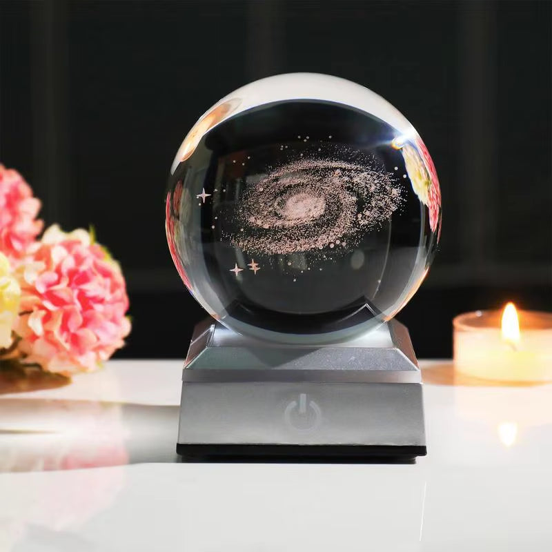 3D Crystal Ball LED Night Light: Solar System/Galaxy