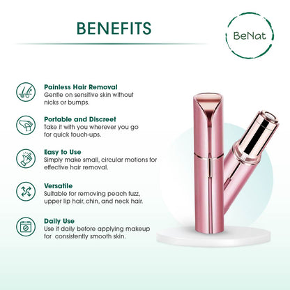 Rechargeable Beauty Trio – Facial Hair Remover, Eyebrow Trimmer & Heated Eyelash Curler, LED Precision, Travel Ready