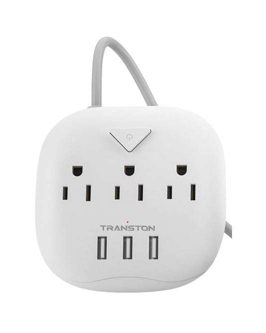 3-Outlet Power Strip with 3 USB Ports - Desktop Charging Station with 5ft Cord