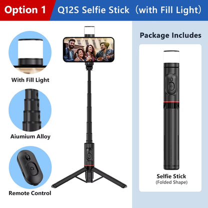 2024 NEW Portable Wireless Bluetooth Phone Telescopic Selfie Stick Tripod with Fill Light for Huawei Iphone 13 Android Xiaomi