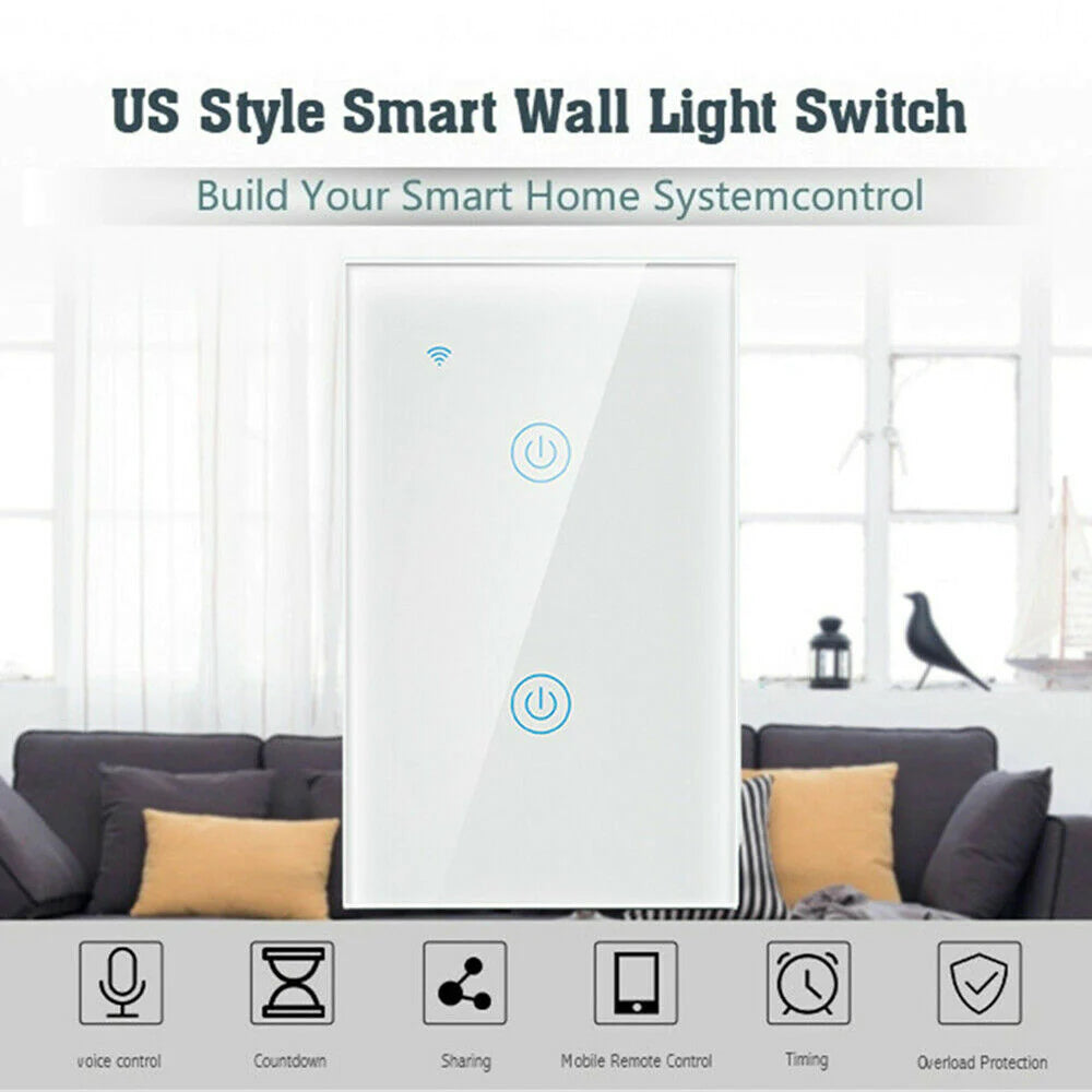 1/2/3/4 Gang Smart Touch Light Switch: WiFi, Alexa/Google Compatible, Glass Panel