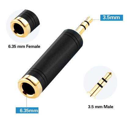 1/4 to 3.5Mm Stereo Adapter, 1/4 Inch Female to 1/8 Inch Male Mini Jack Aux Converter Headphone Adapter - Black, 1PCS