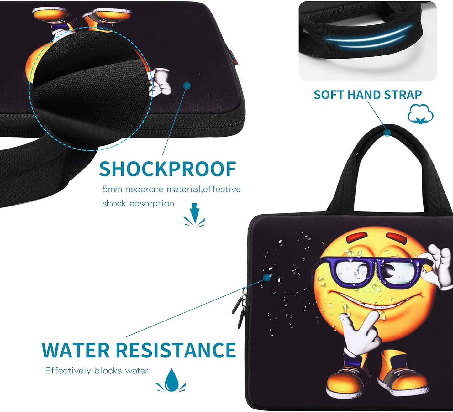 14 15 15.4 15.6 Inch Laptop Handle Bag Case Pouch Holder Notebook Sleeve Neoprene Cover Soft Carring Travel Case for Chromebook 14 15 Macbook Cute Boy ICB-06
