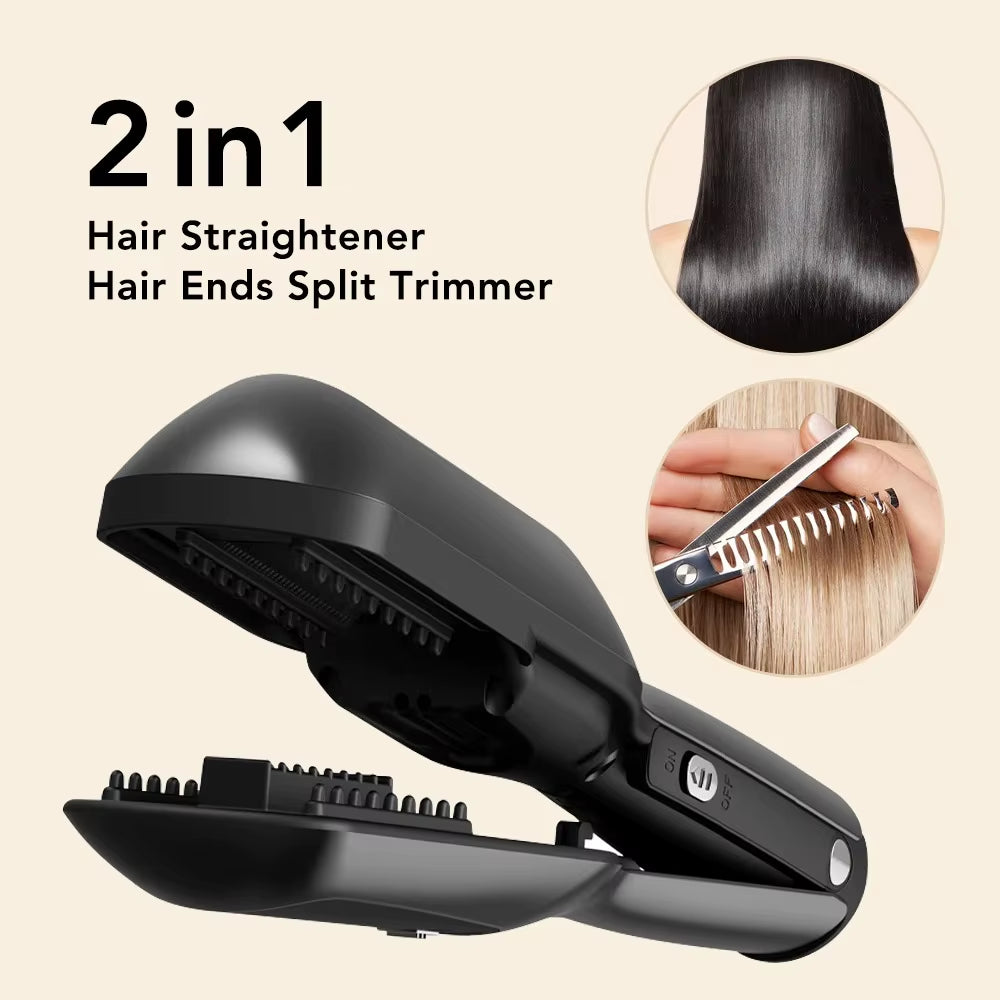 2 in 1 Hair Ends Trimmer Split Remover Negative Ions Smooth Hair Straightener Iron Flat Rechargeable Hair Fork Trimmer Clipper